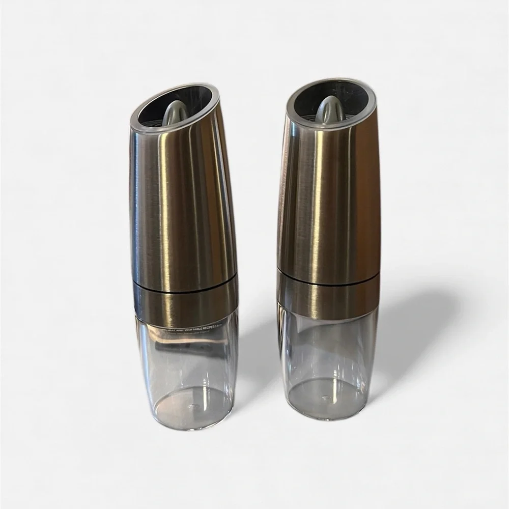 Automatic Gravity Salt & Pepper Grinders | Stainless Steel Pair | LED Light